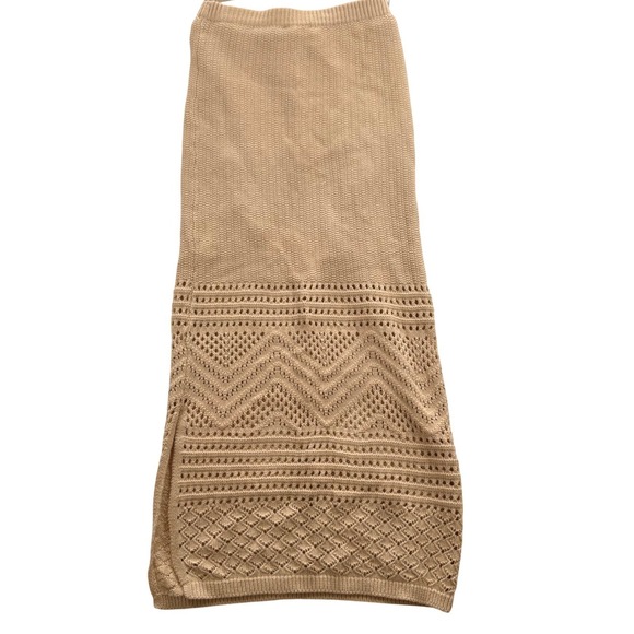 Freshman 1996 Women Tan Pointelle Knit 2 Piece Set Halter Crop Top Maxi Skirt XS - Picture 11 of 11